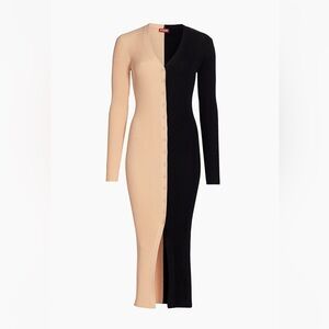 STAUD New Shoko Colorblocked Sweater Midi Dress Two Tone Ribbed V-Neck Size S